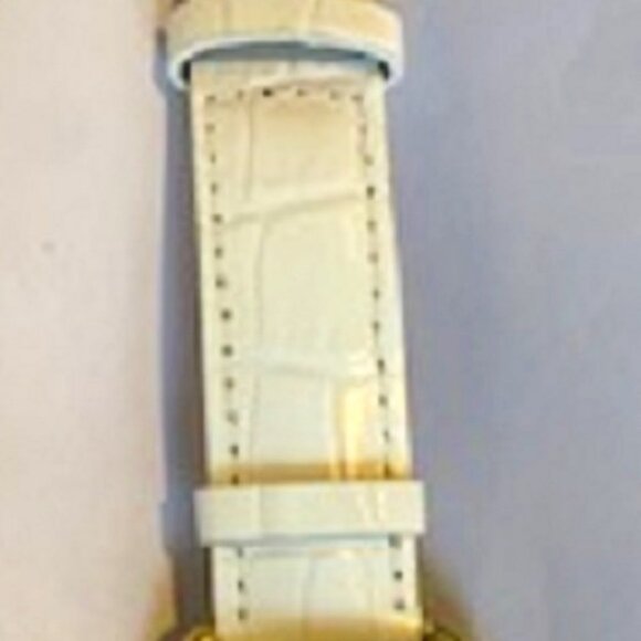 NWOT Gossip White Dial Gold Tone White Leather Band Ladies Watch Wristwatch 8.5\